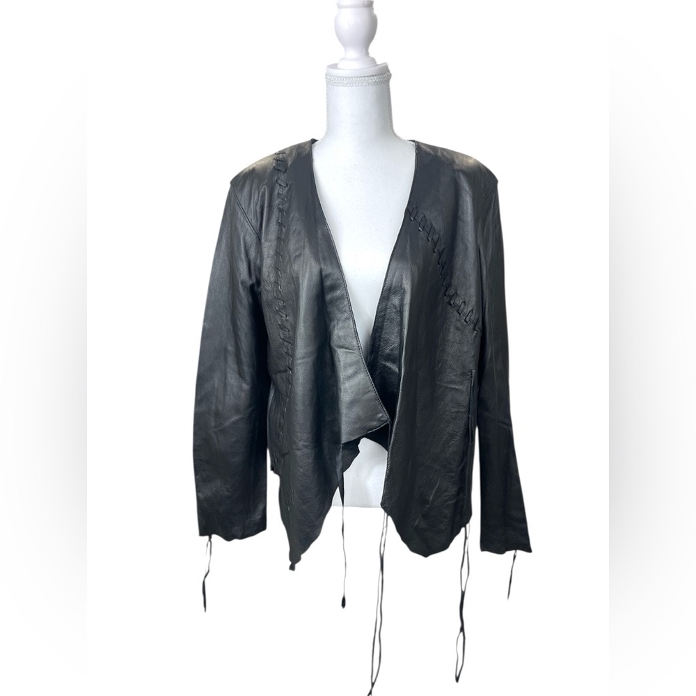 NWT Women’s Rare Vintage Y2K Harley Davidson Asymmetric Black Leather Jacket XL - Picture 1 of 15